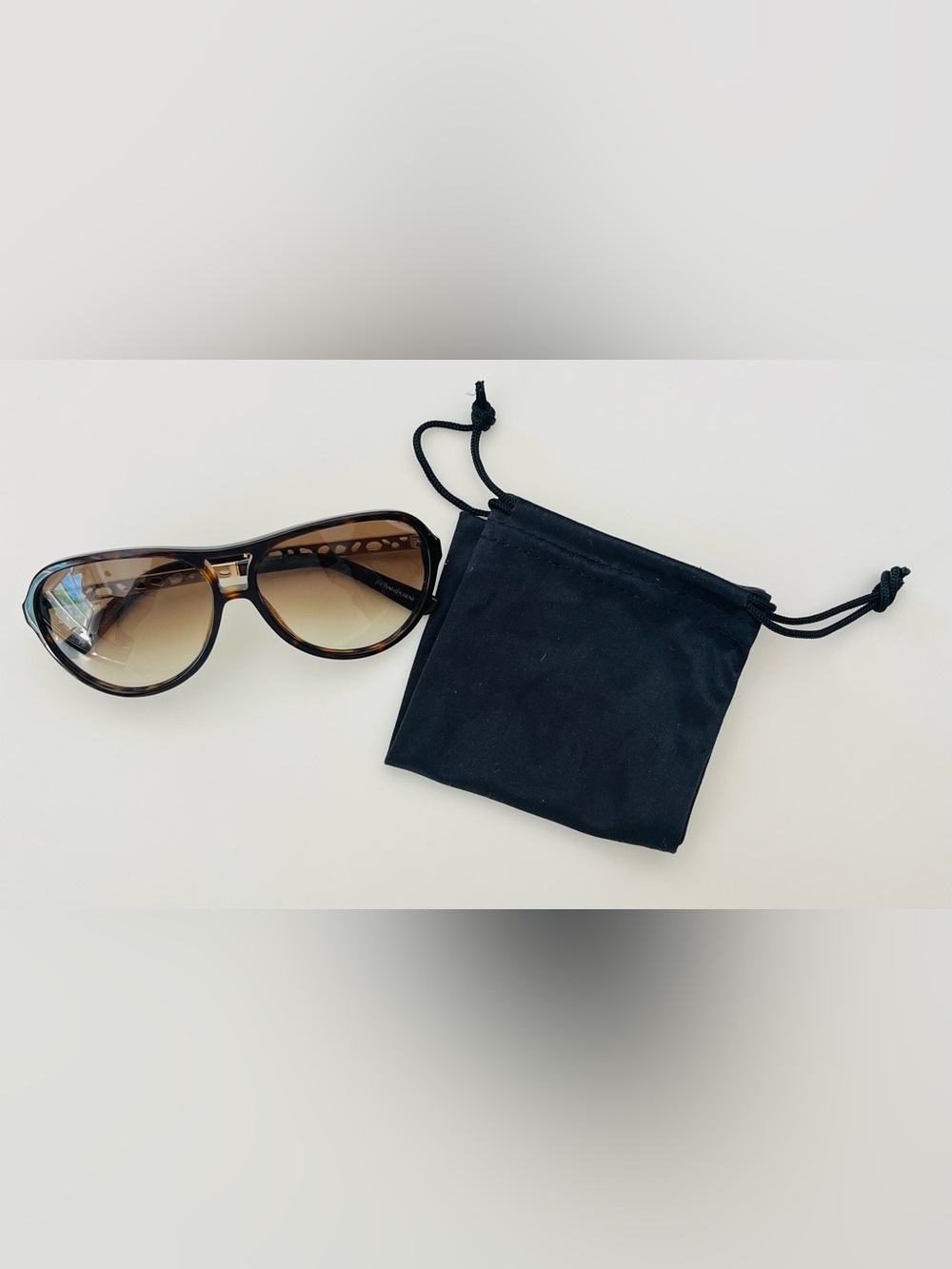 YSL Designer Black and Gold Women's Sunglasses with Decorative Temples